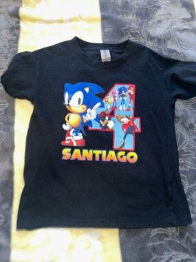 Gildan Black Tee with Bright Blue and Yellow Graphic